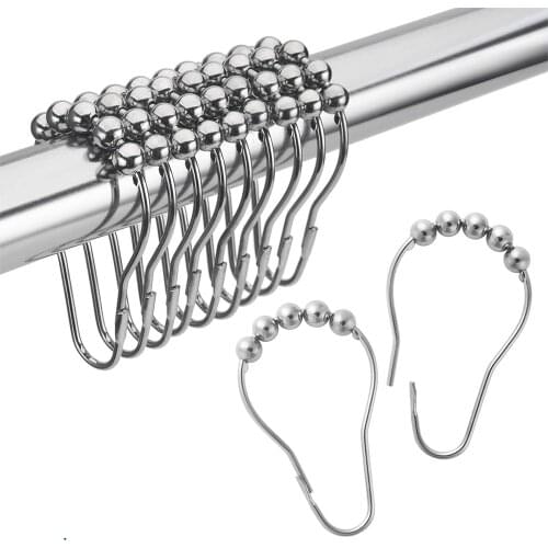 12 pcs/pack Bathroom Curtain hooks with Rollerball for shower curtain Rust-Resistant Metal Shower Rings Bath Curtain Accessories