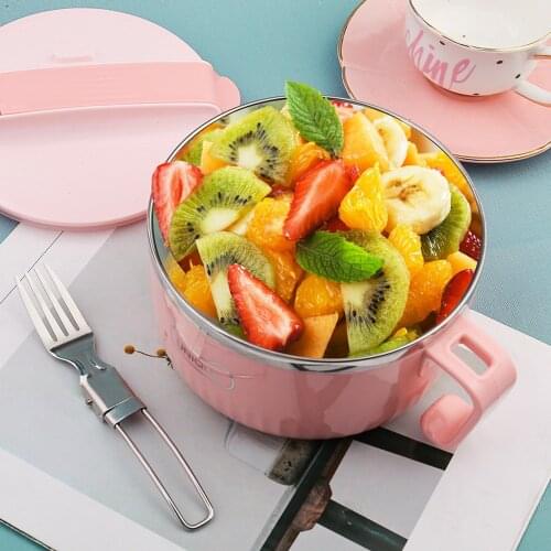 Stainless steel instant noodle bowl with cover, drainage hole, silicone sealing ring, environmental protection and sanitation