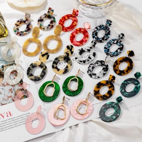 Fashion Acrylic Colorful Round Earrings For Women Leopard Resin Geometric Hanging Earrings 2021 Trend Female New Party Jewelry