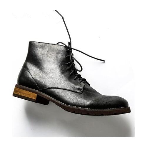 Fashion lace up Ankle Martin boots New Men Retro Desert boots Spring Autumn Genuine Leather Casual Shoes for men black