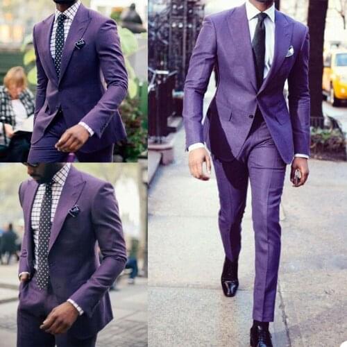 Fashion Smart Casual Men Tuxedos Peaked Lapel Custom Made Blazer 2 Pieces Suits (Jacket + Pants) Office Daily Coat