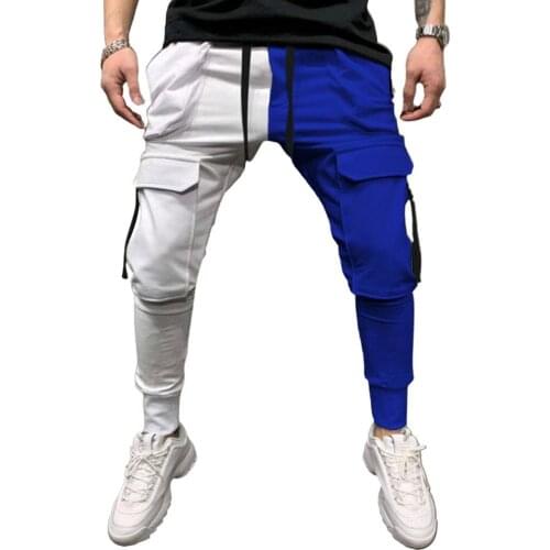Men Casual Sports Pants Color Matching Lace-Up Pockets Trousers Hip Hop Leggings