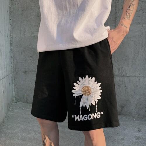 Summer Mens Shorts Sports Korean Fashion Streetwear Printed Flower Shorts Men Casual Elastic Waist Men Clothing Sweat Shorts