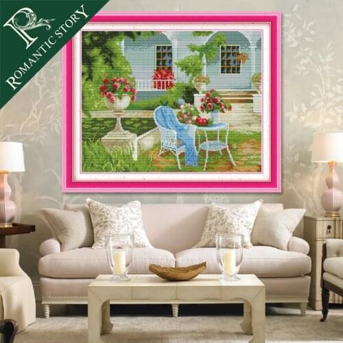 Romantic Story Villa Garden View Painting Embroidery Cross Stitch Needlework Cross-Stitch Sets Handmade Art DIY Home Decorations