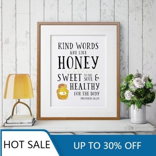 Scripture Wall Art Canvas Painting Posters Prints 16:24 Bible Verse Quotes Kind Words are like honey Aesthetic Home Decoration