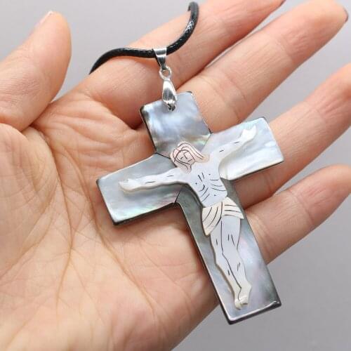 Natural Shell Necklace With Cross Pendant Leather Cord 2MM Charms For Elegant Women Love Romantic Gift