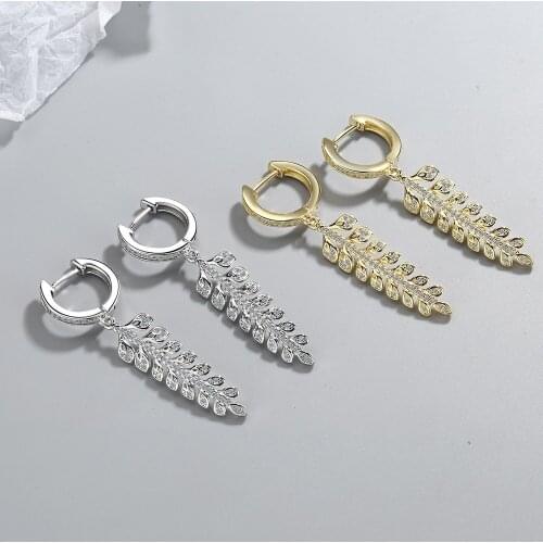 2021 New Fashion Zircon Women Earrings Luxurious Peacock Feather Shape Copper Earrings Shiny Jewelry Women Party Exquisite Gift