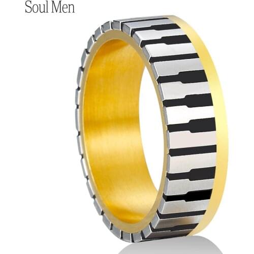 7mm Wide Men Womens Gold Color Music Piano Keyboard Wedding Band Ring for Music Lovers & Pianist Available Sizes 5-10