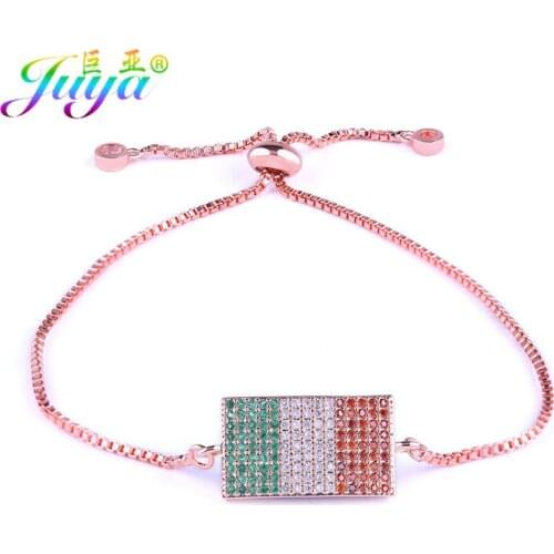Newest Design AAA Cubic Zirconia Copper Country Flag Charm Connector With Adjustable Gold Chains Women Men Fashion Bracelets