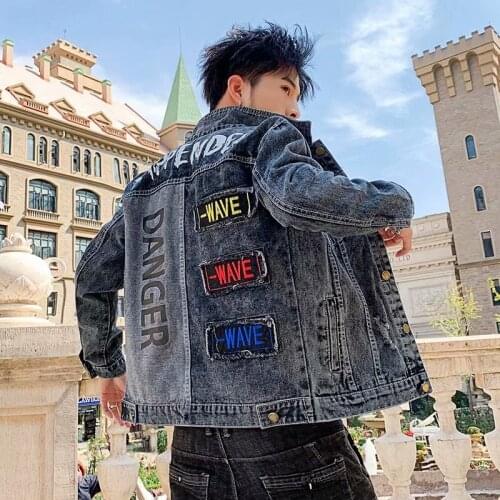 Autumn denim jacket men trend new baseball uniforms slim young students handsome tops Jeans Coats print Long Sleeve