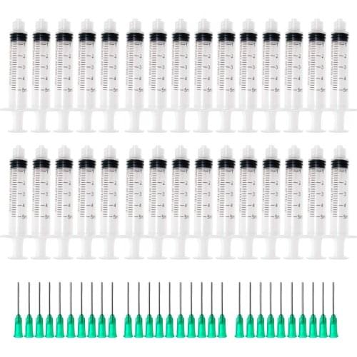 Plastic Syringe 5ml with 1inch 18G Blunt Tip Needles Injector For Lab and Industrial Dispensing Adhesives Glue Soldering(30 Sets