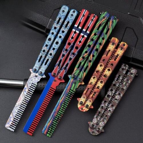 Practice Butterfly Comb Folding Knifes 440C Stainless Steel 3D Color Barber Comb Scissors Professional Play Cool TOOL No Blade