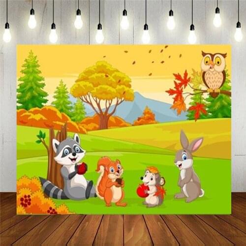 Nitree Photo Studio Props Vinyl Photography Backdrop Cartoon Forest Cute Little Animals Kids Baby Party Birthday Decoration