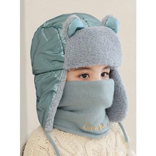Winter Children Boy Girl Thick Waterproof Ear Protective Hat Scarf Set For Kids a Warm Baby Cap Bonnet