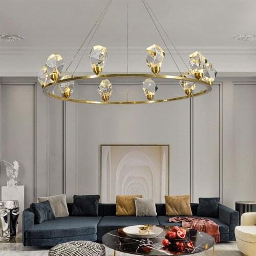 Nordic Copper Crystal Chandelier Postmodern Simple Living Room Light Luxury 2021 New Restaurant Molecular Circle Lamp