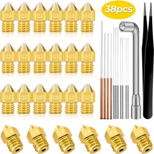 3D Printer Nozzles MK8 Nozzle 0.2mm-1.0mm Extruder Print Head for Makerbot Creality CR-10 Ender 3 5 with Needles and Storage Box