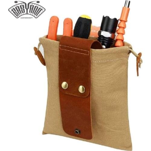 EASYANT Leather and Canvas Bushcraft Bag, Canvas Foraging Pouch for Hiking, Buckle Duty Tool Pouch with Drawstring for Camping
