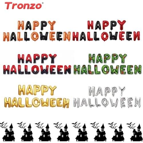 Tronzo Happy Halloween Letter Foil Balloon Halloween Decoration 16inch Pumpkin Gold Alphabe Air Balloons Horror Party Supplies