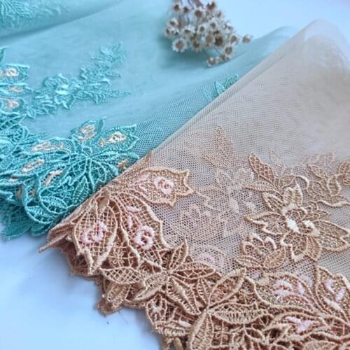 1M Skin Khaki Lake Green High Quality Flower Floral Embroidery Tulle Lace Trim Fabric Mesh Ribbon Sewing DIY Cloth 20cm Width