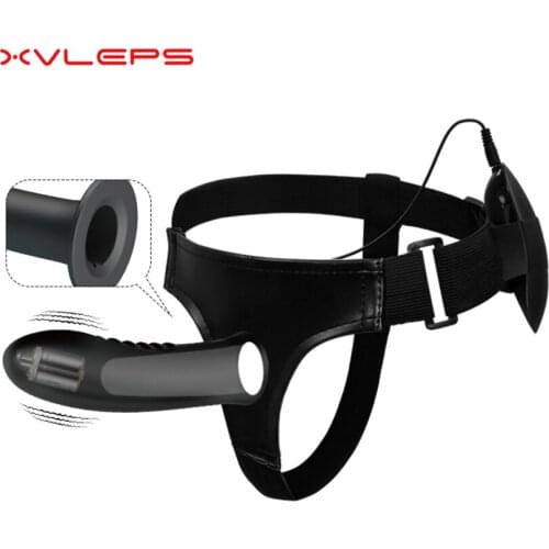 Xvleps Hollow Strap Dildo Vibrator for Men Leather Harness Strap on Penis Belt Dildo Vibrating Pants Realistic for Lesbian Gay