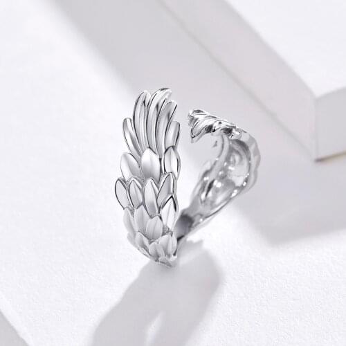YAONUAN Fine Female Jewelry S925 Sterling Silver Adjustable Ring Wings Feathers Platinum Plated Original Finger Accessories Gift