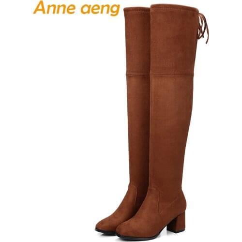 2019 new spring/autumn ladies kid suede shoes high square heel women over the knee boots black motorcycle boots size 34-43