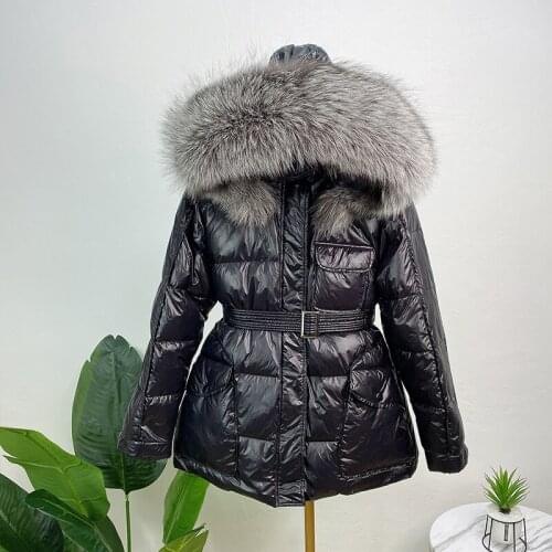 Super Big Real Fox Fur Warm Duck Down Coats Womens Down Coat Female Winter Literary Style Warm Down Jacket Down Parkas wy312