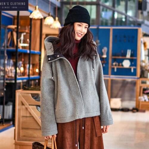 Winter womens jacket faux Lamb fur coats fashion hooded patchwork fake fur jacket female long sleeve loose wild outwear L1657