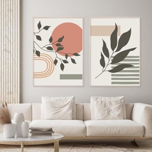 Abstract Green Leaf Flowers Branches Modern Posters Canvas Painting Wall Art Print Picture for Bedroom Interior Home Decoration