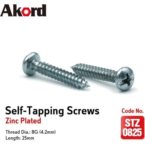 ACCORD 100PCS Self-tapping Screws 8Gx25mm Zinc Plated with storage Box Galvanized Steel Fasteners