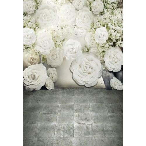 White Flowers Photography Backdrops Gray Floor Backgrounds for Photo Studio Baby Shower Portrait Photo Shoot Vinyl Cloth Custom