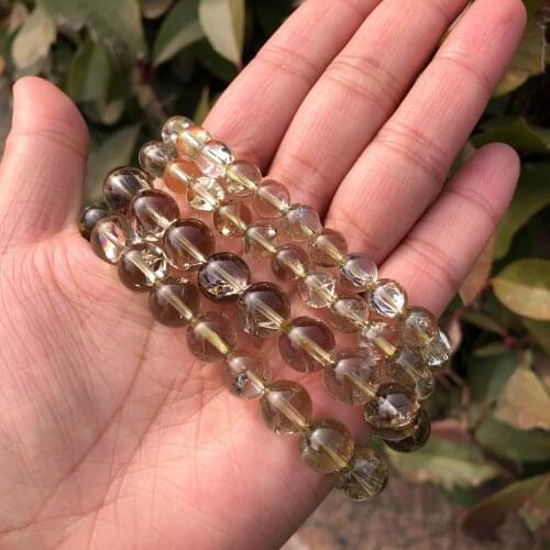 Natural Cracked Rainbow Smoky Citrine Bracelet Round Beads Crystal Healing Stone Fashion Women Jewelry Gift