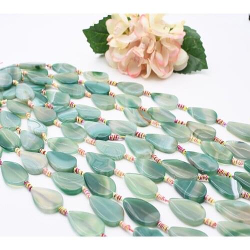 2strands/lot 40mm Natural water drop Green stripe Agate stone beads For DIY Bracelet Necklace Jewelry Making Strand 15"