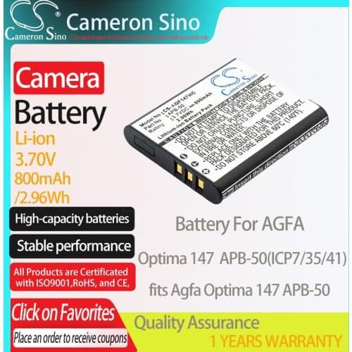 CameronSino Battery for AGFA Optima 147 APB-50(ICP7/35/41) fits Agfa Optima 147 APB-50 camera battery 800mAh 3.70V Li-ion Black