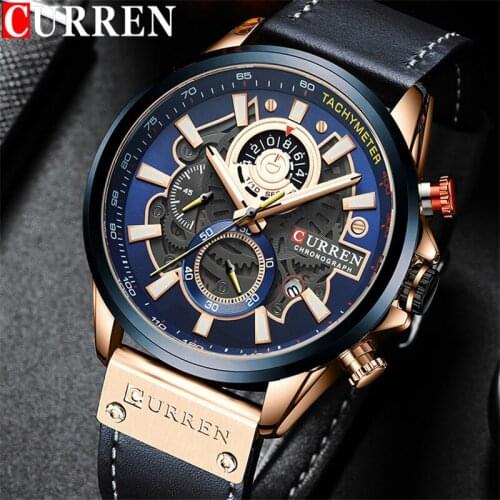 CURREN Man WristWatch Chronograph Calendar Sport Men Watch Military Army Top Brand Luxury Gold Genuine Leather Male Clock 8380
