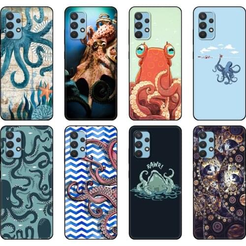Black tpu Case For Samsung galaxy A32 A42 A52 A72 4g 5g S21 PLUS ultra back cover blue sea octopus