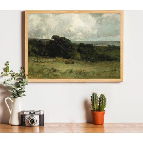 Countryside Cow Nature Green Landscape Oil Painting Vintage Prints Original Country Rural Wall Pictures Canvas Poster Decoration