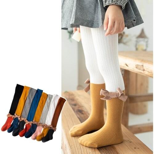 Kids Girl Leggings knitting Autumn Winter Baby Boomers Pants Bowknot Cotton Embroidery Girls Leggings Warm Leggings Pantyhose