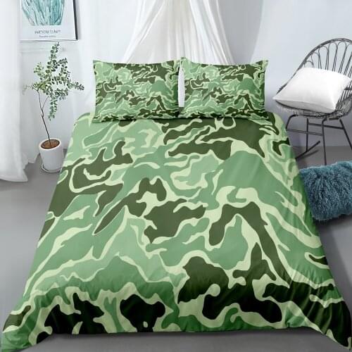 3D Print Duvet Cover Sets Dropshipping 2/3pcs (Single1Pillowcase) Cool Boy Girl Kid Camouflage With Pillowcase Army Green NO15