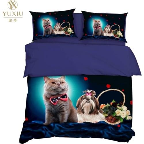 YuXiu 3D Bedding Set Animal Cats Stars blue Duvet Covers 3Pcs Sets Bed Linen Quilt Cover King Queen Full Twin Double Size