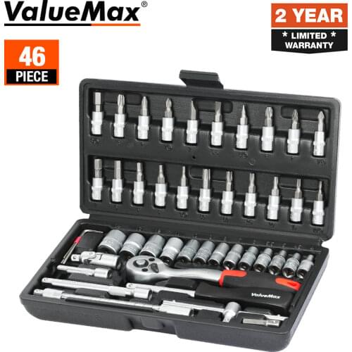 ValueMax Hand Tool Sets Car Repair Tool Kit Set Mechanical Tools Box for Home 1/4-inch Socket Wrench Set Ratchet Screwdriver Kit