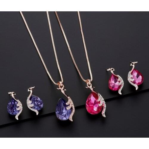 Bridal rhinestone earrings necklace suit wedding dress with jewelry necklace earrings two-piece party birthday gift