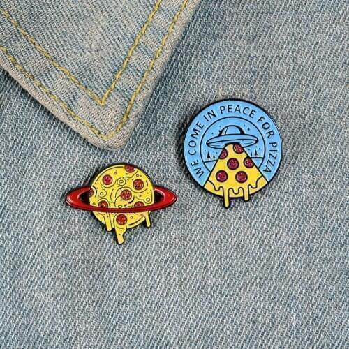 Creative Fun Food Pizza Enamel Brooch Space Universe Planet Spaceship Alloy Badge Clothes Bag Brooch Jewelry Gift For Kid