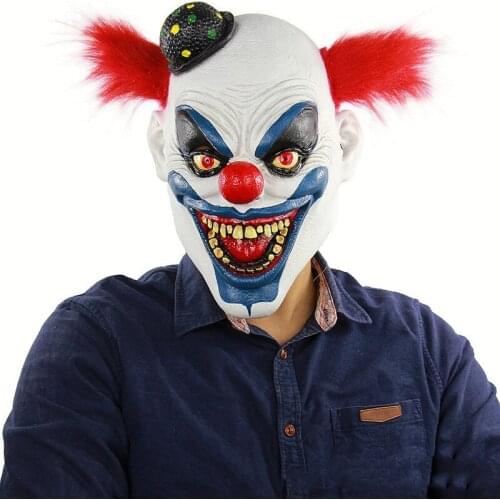 Cosplay Masks Pennywise Horror Clown Joker Mask with Red Hair Wig Clown Crazy Latex Mask Party Halloween Cosplay Costume Props