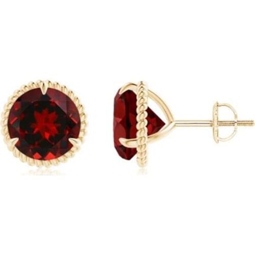 Cute Small Round Stone Screw Back Earrings 7mm Red Zircon 3 Prong Stud Earrings Charm Gold Silver Color Earrings For Women Party