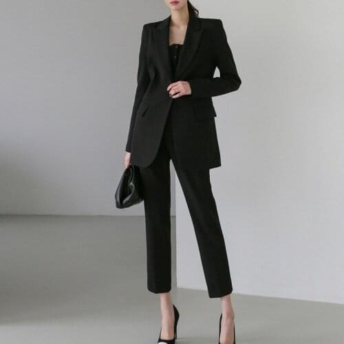Fashion Women Two Piece Suit Spring Autumn Plus Size Womens Professional Suit Plus Nine Point Pants Solid Color Waist Slim Suit