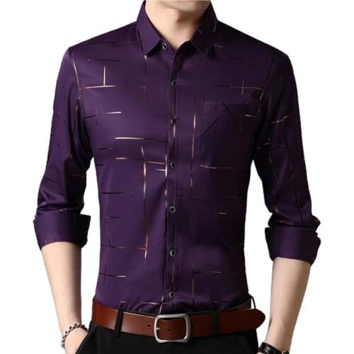 Men Shirts Long Sleeve Turn Down Collar Stripes Single-breasted Business Shirt Top Men Clothing