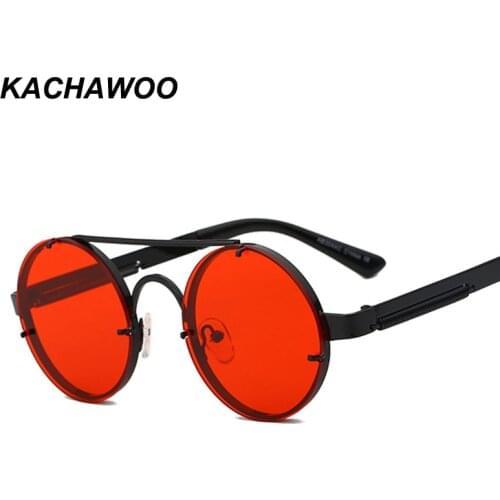 Kachawoo retro round sunglasses men red lens gold black metal frame vintage round sun glasses for women 2018 summer