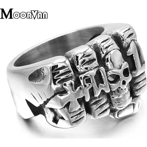 Moorvan Thailand fist ring hiphop punk skeleton/skull rock for men stainless steel letters hand rings mans gift VR127
