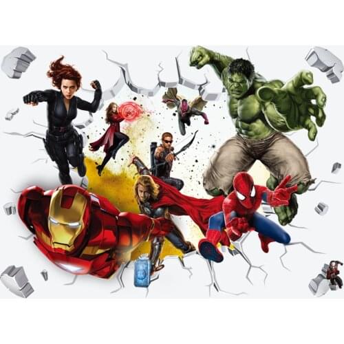 Cartoon Avengers Spiderman Wall Stickers For Kids Room Super Heroes Decorations PVC Home Cartoon Decor Wall Mural Art Posters